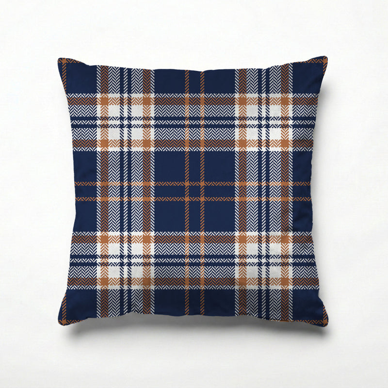 NAVY AND GOLD PLAID PATTERN SCATTER CUSHION