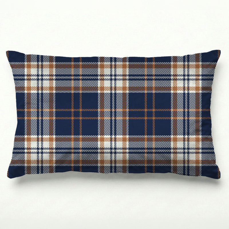 NAVY AND GOLD PLAID PATTERN SCATTER CUSHION