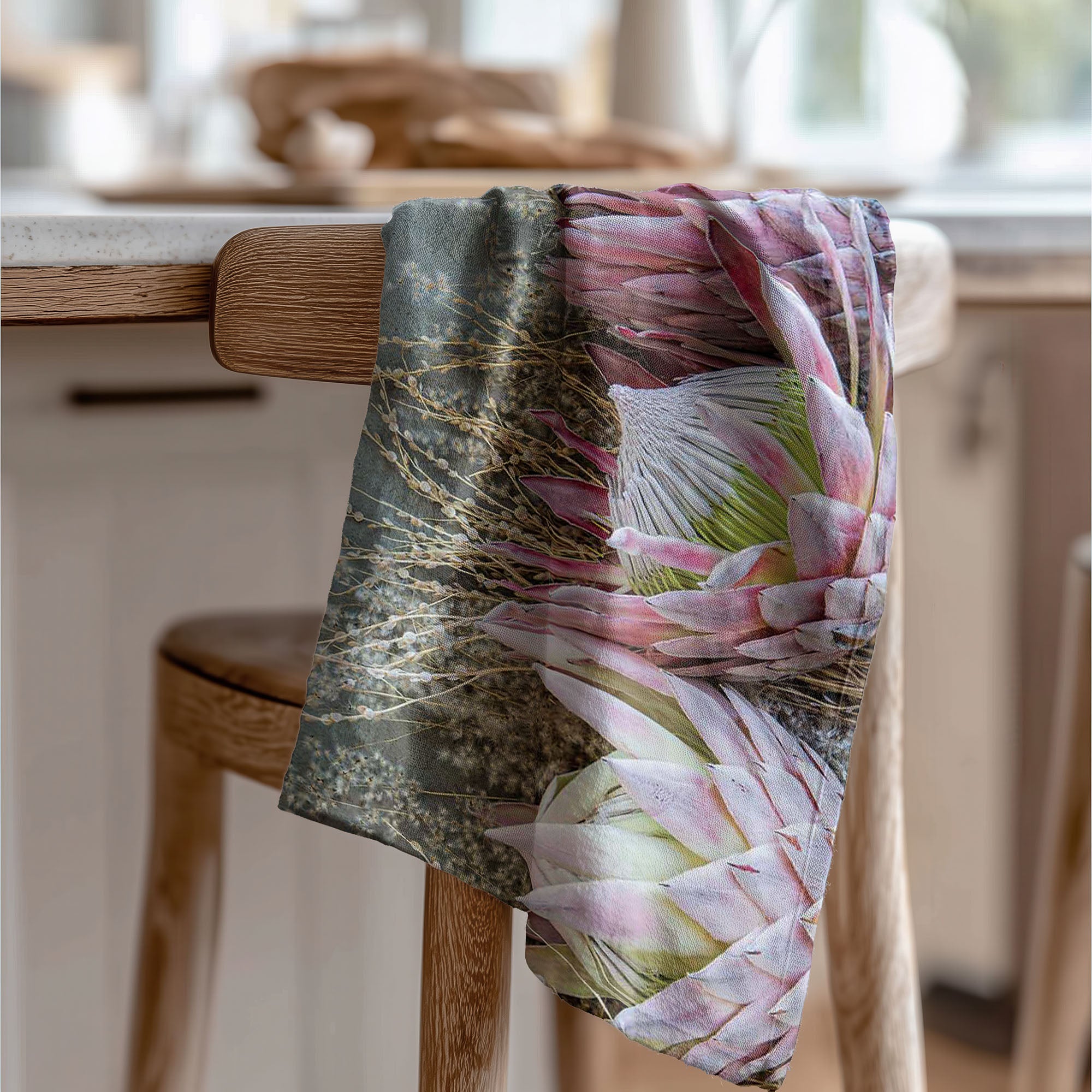 FLORAL DEEP PINK KING PROTEA TEA TOWEL