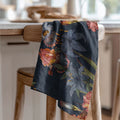 FLORAL NAVY LILIES AND IRIS PAINTING TEA TOWEL