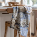 FLORAL CREAM BLEACHED HYDRANGEAS ON BLUE TEA TOWEL