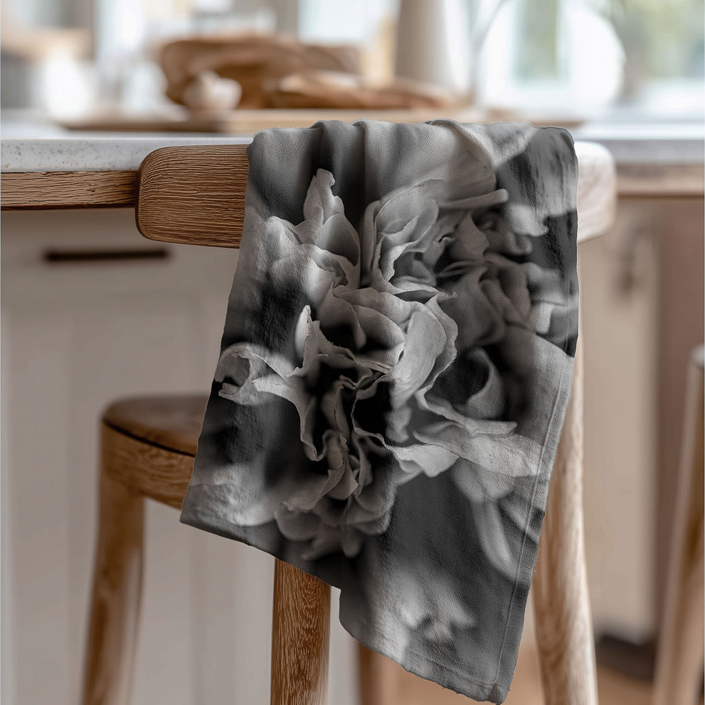 FLORAL BLACK AND WHITE PEONY TEA TOWEL