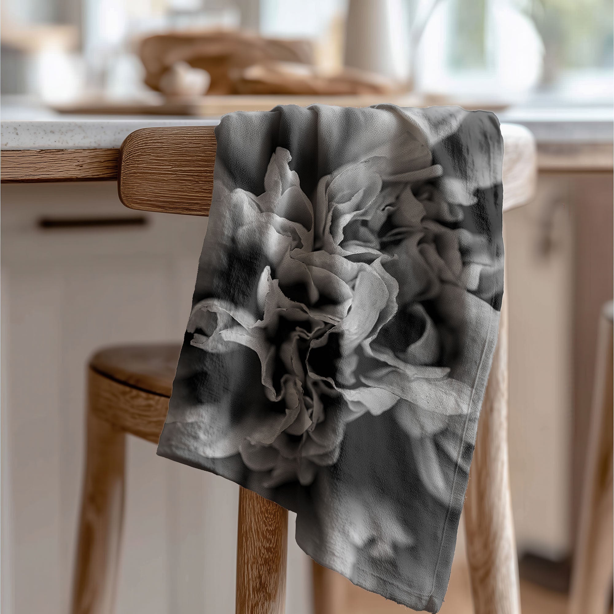 FLORAL BLACK AND WHITE PEONY TEA TOWEL
