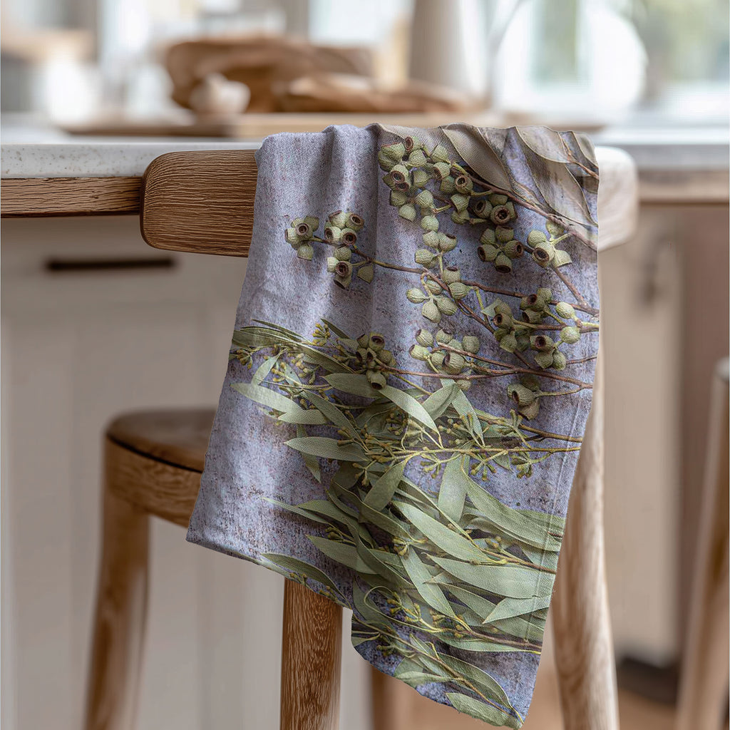 LEAVES BROWN NATURAL AMBERNUTS WITH GREEN FOLIAGE TEA TOWEL