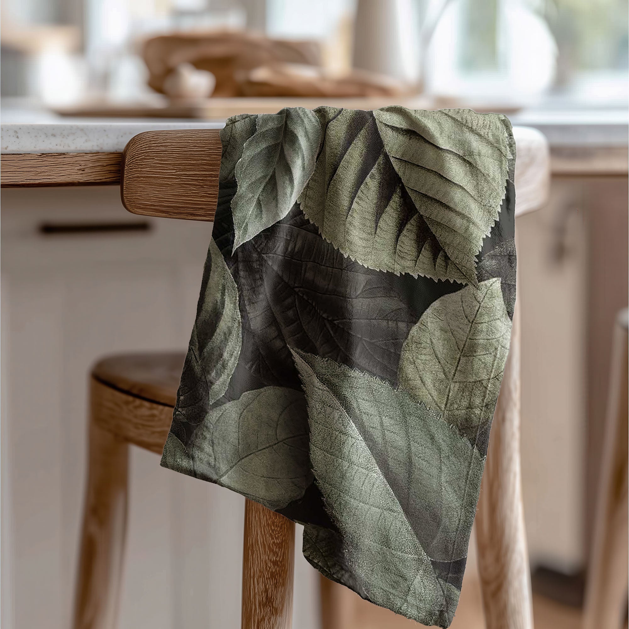 LEAVES GREEN MONOCHROMATIC LEAVES TEA TOWEL