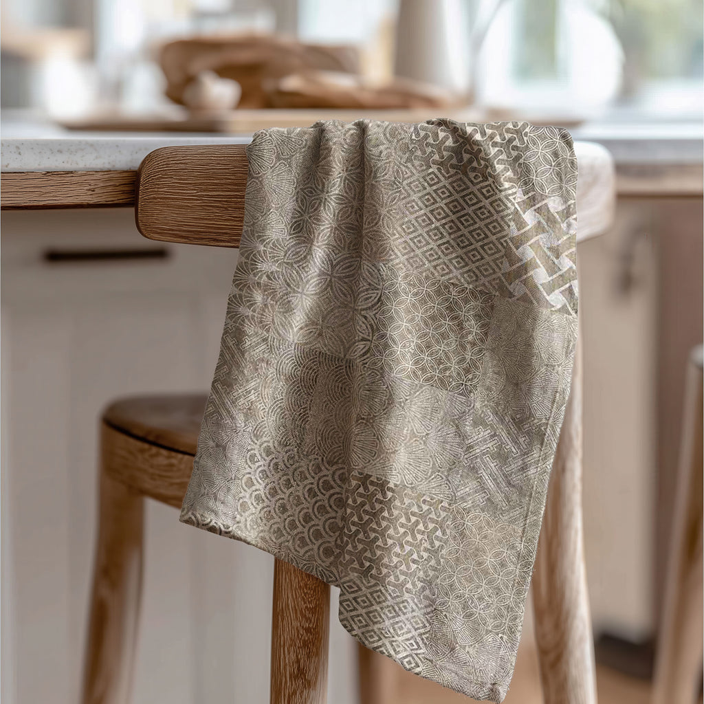 PATTERN BROWN MODERN TILE NATURAL TEA TOWEL