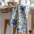 PATTERN BLUE AND YELLOW WATERCOLOUR LISBON TILE TEA TOWEL