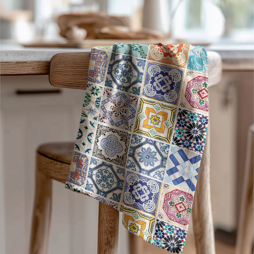PATTERN BLUE COLOURFUL TILE TEA TOWEL