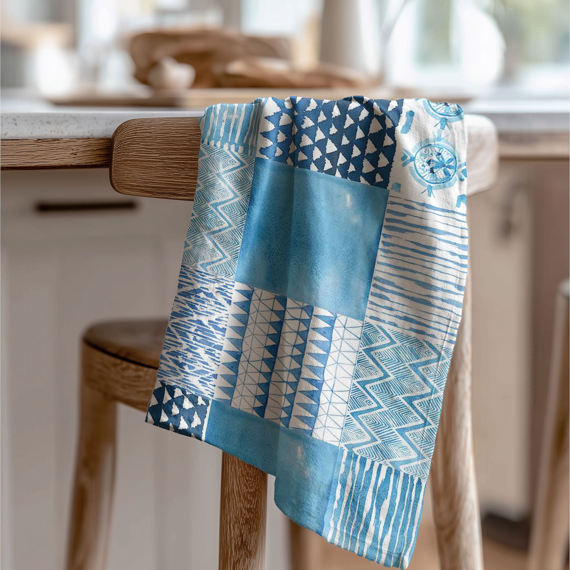 PATTERN BLUE WATERCOLOUR TILE TEA TOWEL