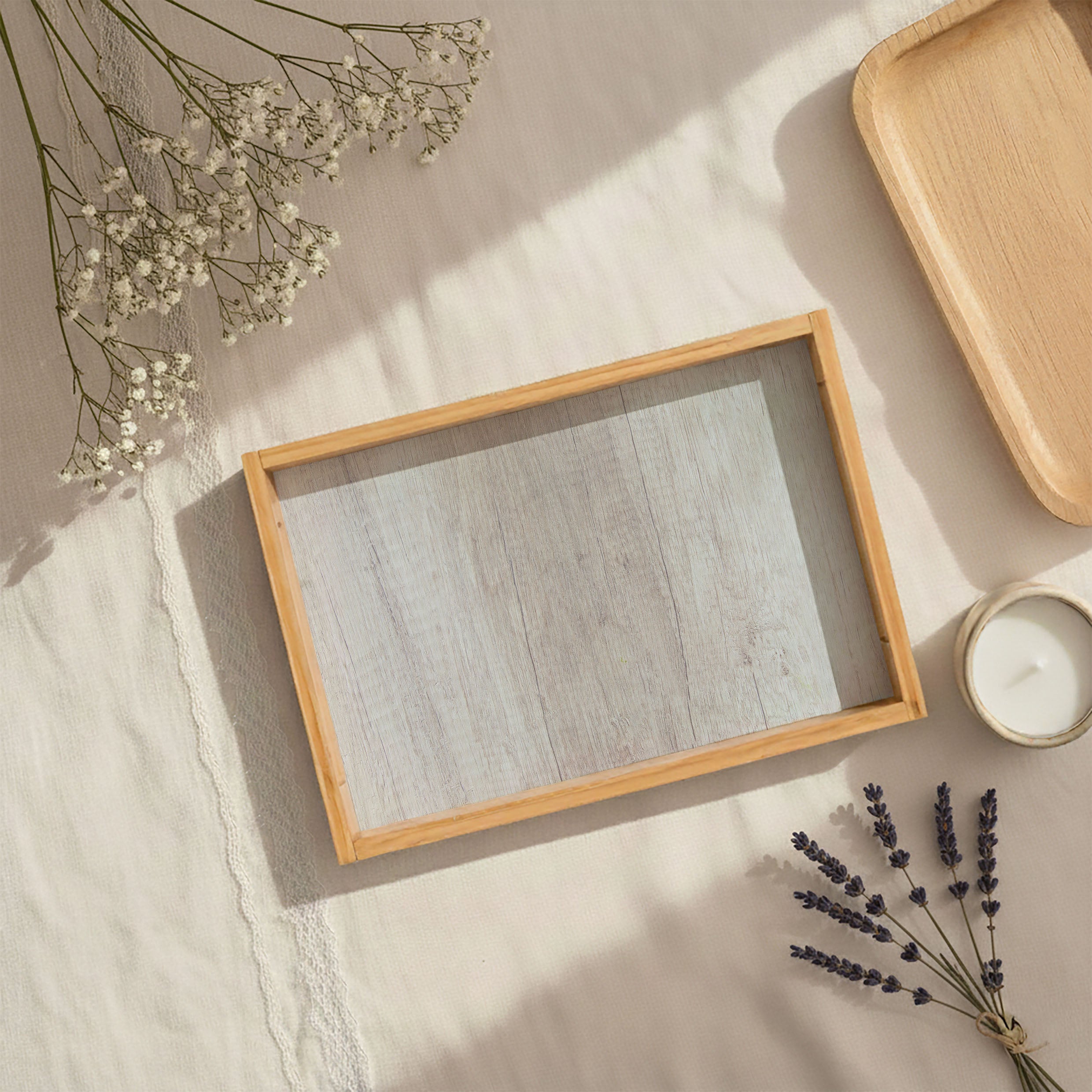 WHITE WOOD TEA TRAY