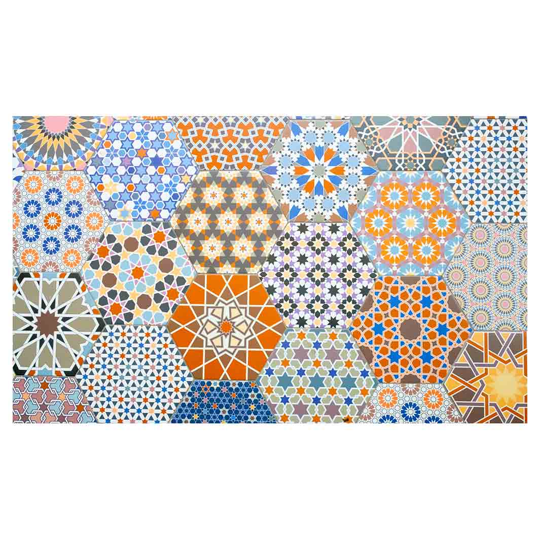 HEXAGON ORANGE AND BLUE PATTERN TILES MULTI-PURPOSE MAT
