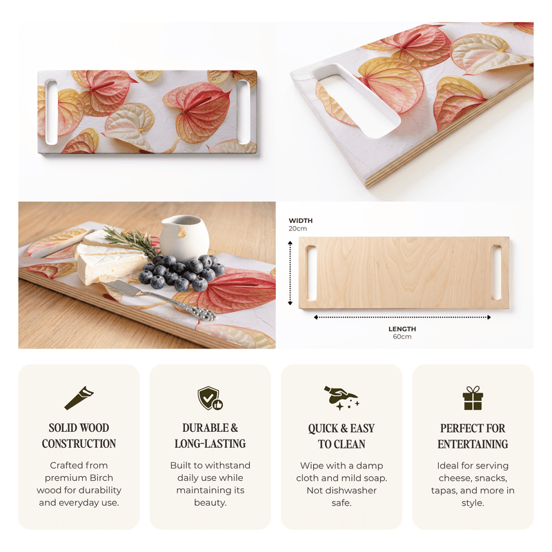 ANTHURIUM BLOOMS DOUBLE HANDLE SERVING BOARD