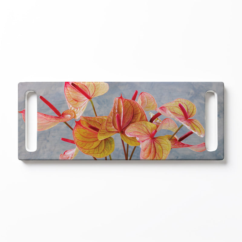 ANTHURIUM LIGHT PINK AND GREEN DOUBLE HANDLE SERVING BOARD