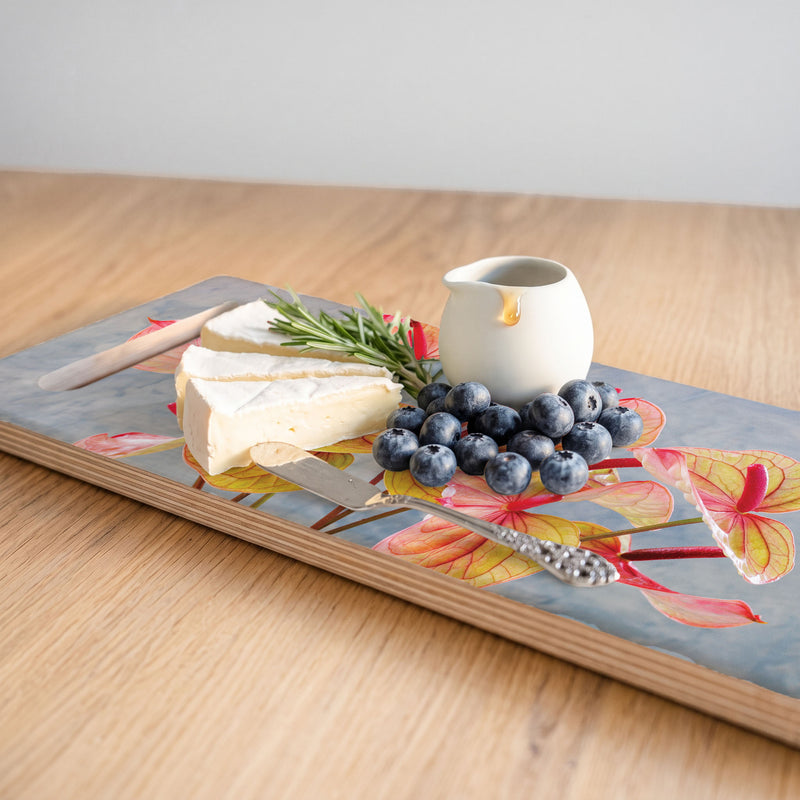 ANTHURIUM LIGHT PINK AND GREEN DOUBLE HANDLE SERVING BOARD