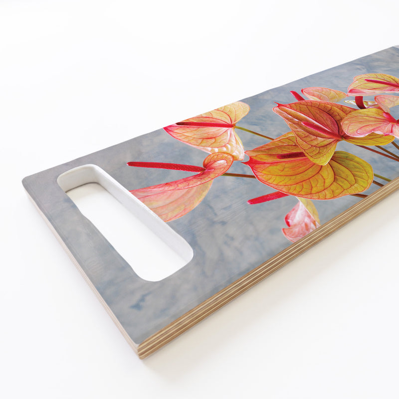 ANTHURIUM LIGHT PINK AND GREEN DOUBLE HANDLE SERVING BOARD