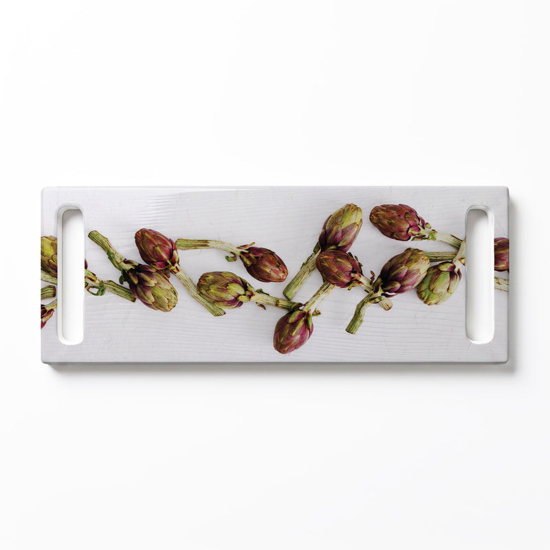 ARTICHOKE DEEP GREEN AND PURPLE DOUBLE HANDLE SERVING BOARD