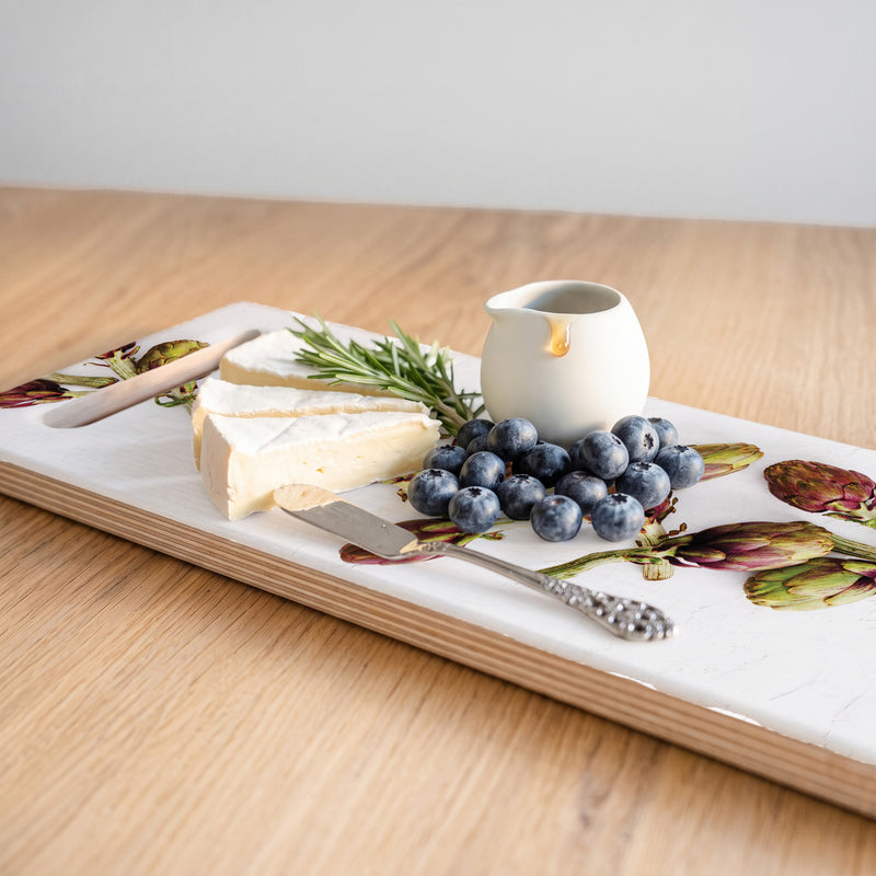ARTICHOKE DEEP GREEN AND PURPLE DOUBLE HANDLE SERVING BOARD