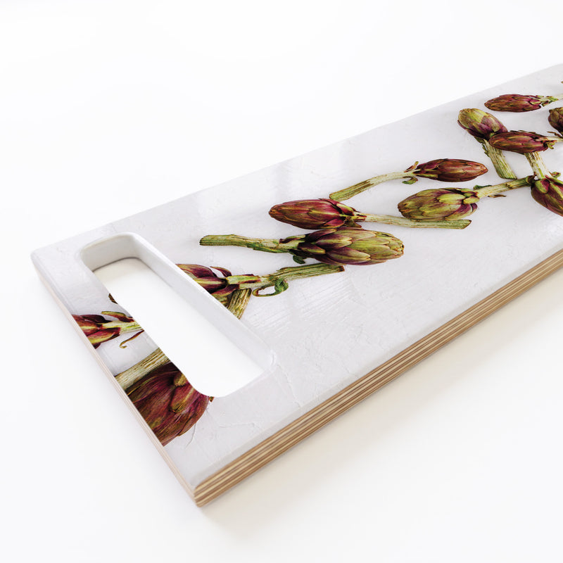 ARTICHOKE DEEP GREEN AND PURPLE DOUBLE HANDLE SERVING BOARD