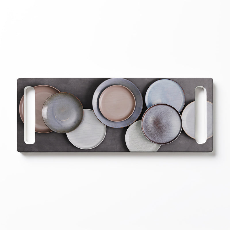 BEIGE PLATES DOUBLE HANDLE SERVING BOARD