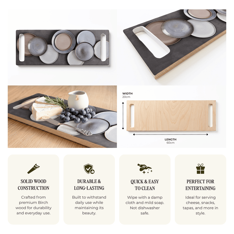 BEIGE PLATES DOUBLE HANDLE SERVING BOARD