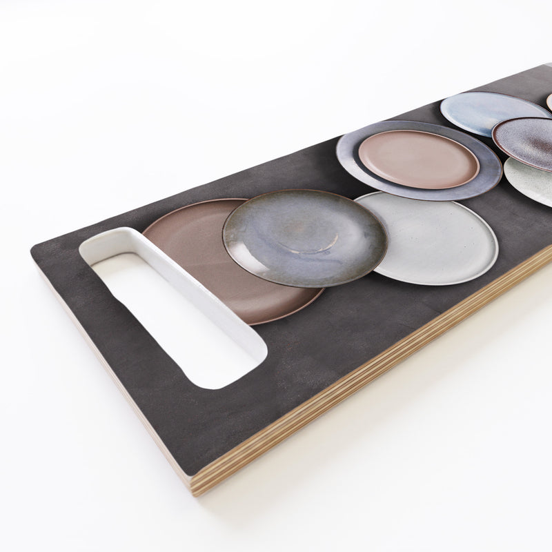 BEIGE PLATES DOUBLE HANDLE SERVING BOARD