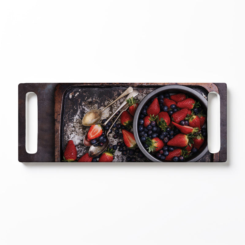 BERRIES ON RUSTIC TRAY DOUBLE HANDLE SERVING BOARD