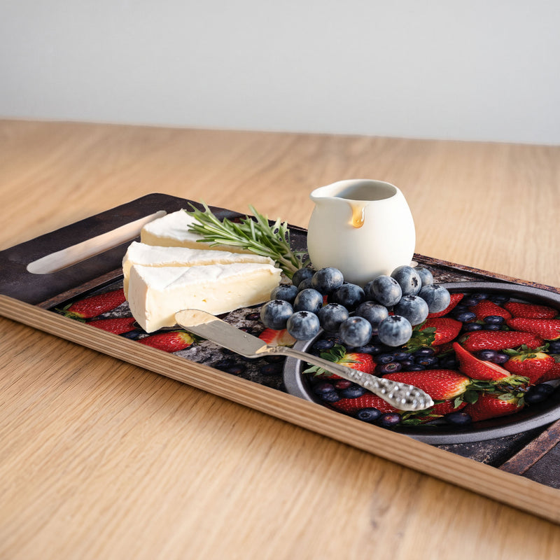 BERRIES ON RUSTIC TRAY DOUBLE HANDLE SERVING BOARD