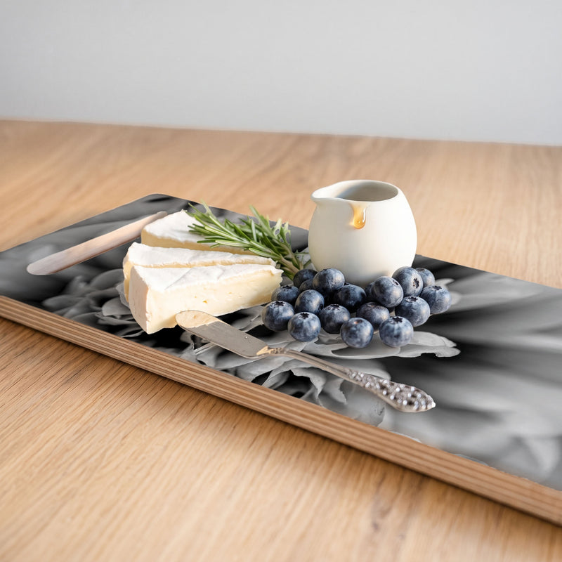 BLACK AND WHITE PEONY DOUBLE HANDLE SERVING BOARD