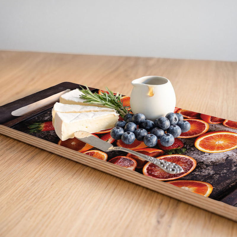 BLOOD ORANGES ON RUSTIC TRAY DOUBLE HANDLE SERVING BOARD