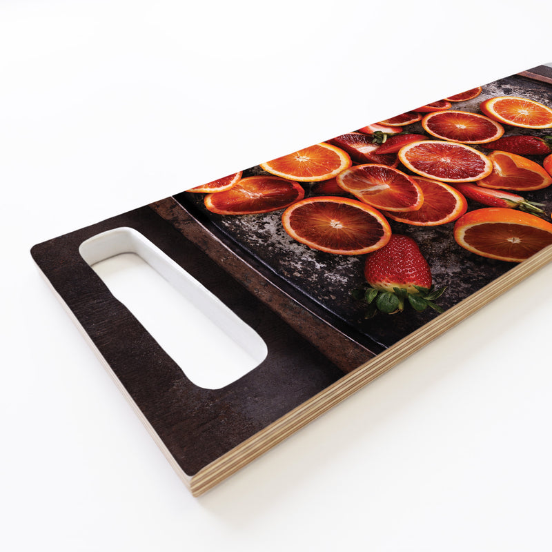 BLOOD ORANGES ON RUSTIC TRAY DOUBLE HANDLE SERVING BOARD