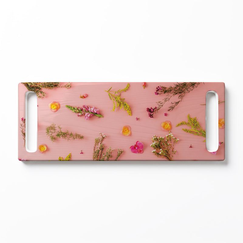 BLOSSOMS ON PINK DOUBLE HANDLE SERVING BOARD