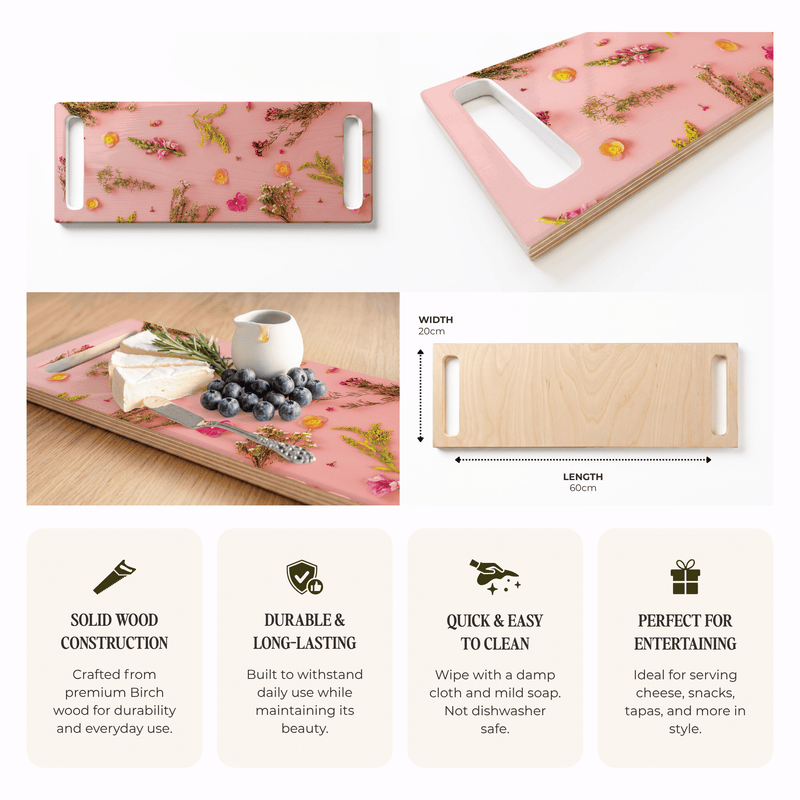 BLOSSOMS ON PINK DOUBLE HANDLE SERVING BOARD