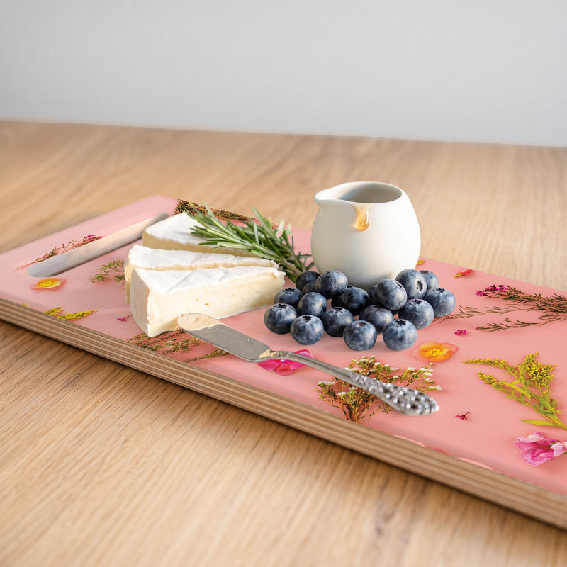 BLOSSOMS ON PINK DOUBLE HANDLE SERVING BOARD