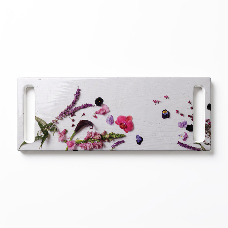 BLOSSOMS ON WHITE DOUBLE HANDLE SERVING BOARD
