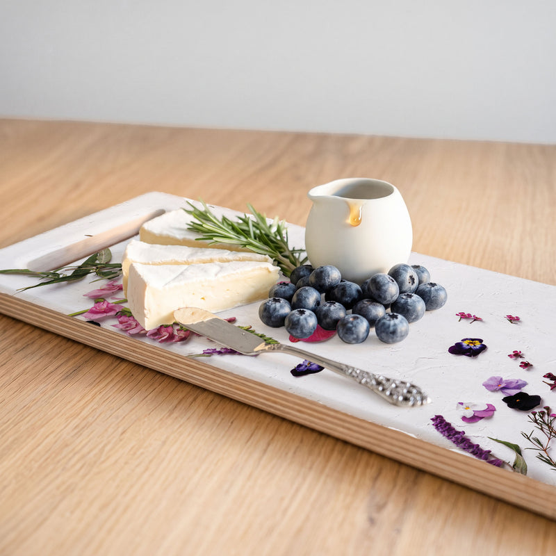 BLOSSOMS ON WHITE DOUBLE HANDLE SERVING BOARD