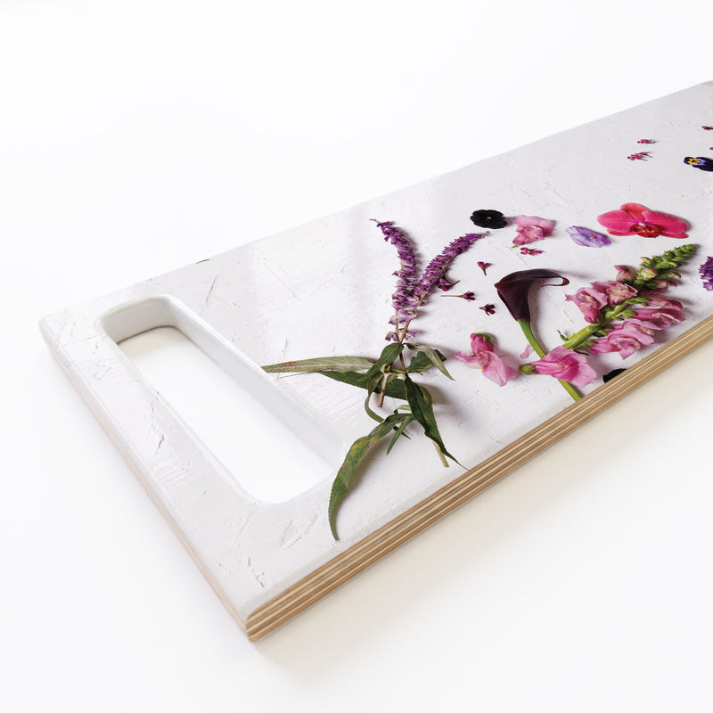 BLOSSOMS ON WHITE DOUBLE HANDLE SERVING BOARD