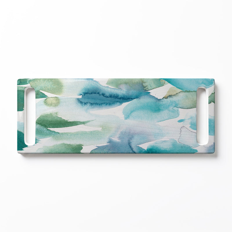 BLUE AND GREEN WATERCOLOUR PAINT PATTERN DOUBLE HANDLE SERVING BOARD