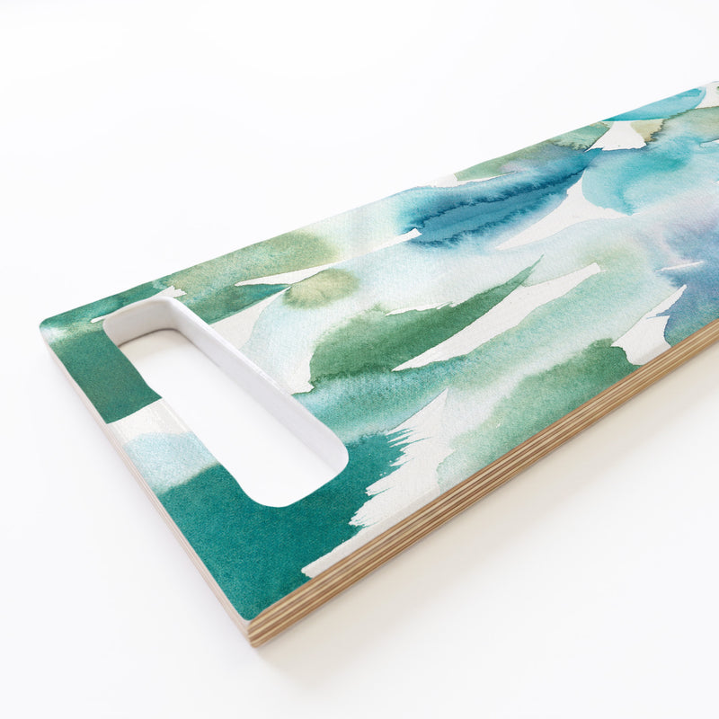 BLUE AND GREEN WATERCOLOUR PAINT PATTERN DOUBLE HANDLE SERVING BOARD