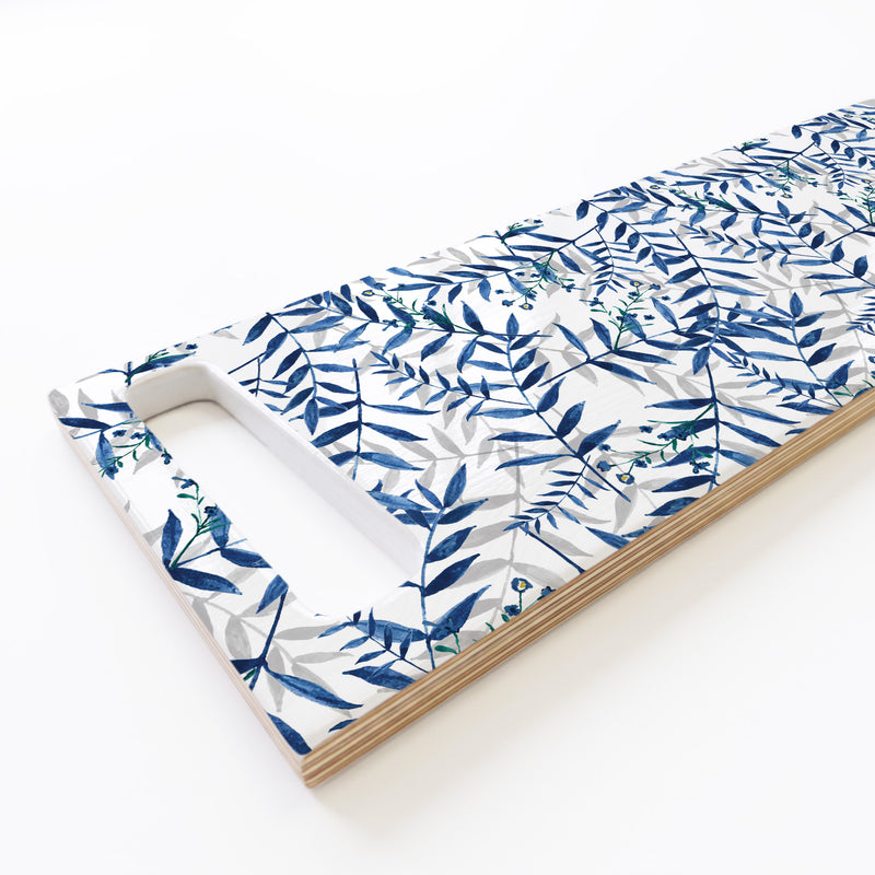 BLUE AND GREY LEAFY LAYERS DOUBLE HANDLE SERVING BOARD