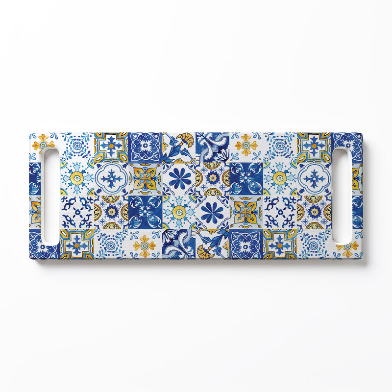 BLUE AND YELLOW WATERCOLOUR LISBON TILE DOUBLE HANDLE SERVING BOARD