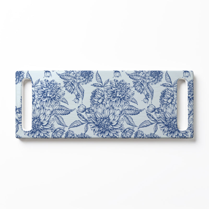 BLUE BOTANICAL LINE ART DOUBLE HANDLE SERVING BOARD