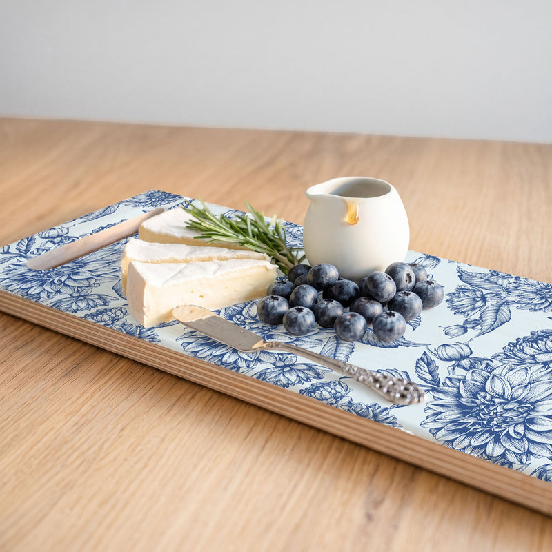 BLUE BOTANICAL LINE ART DOUBLE HANDLE SERVING BOARD