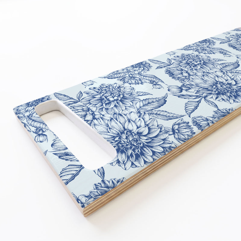 BLUE BOTANICAL LINE ART DOUBLE HANDLE SERVING BOARD
