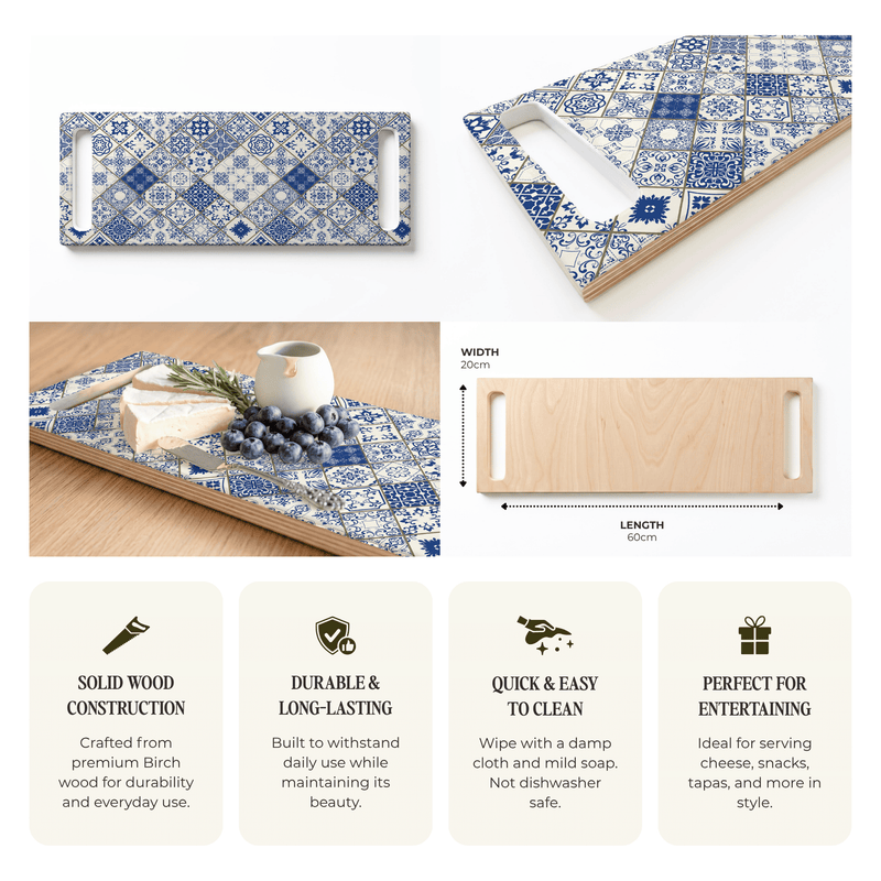 BLUE DIAMOND LISBON PATTERN DOUBLE HANDLE SERVING BOARD