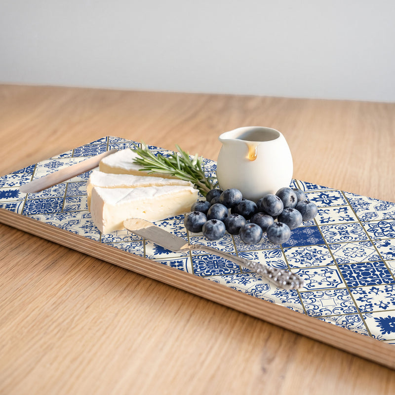 BLUE DIAMOND LISBON PATTERN DOUBLE HANDLE SERVING BOARD