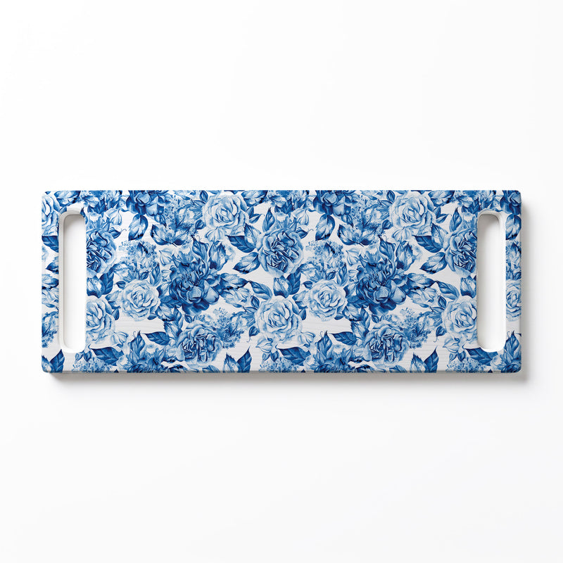 BLUE ROSE GARDEN DOUBLE HANDLE SERVING BOARD