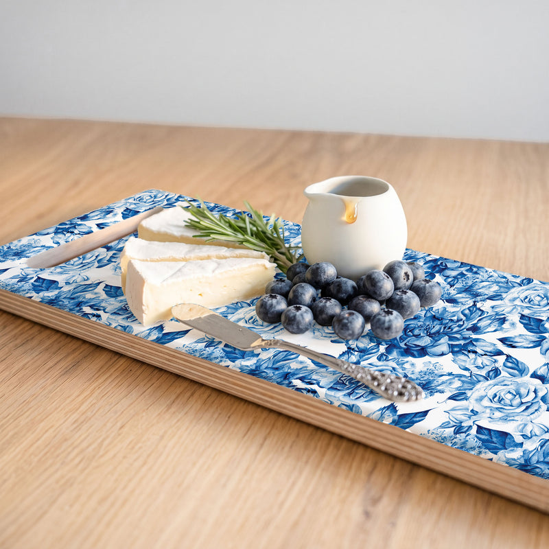 BLUE ROSE GARDEN DOUBLE HANDLE SERVING BOARD