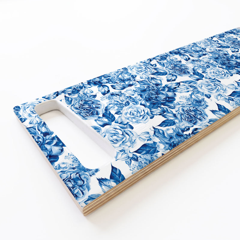 BLUE ROSE GARDEN DOUBLE HANDLE SERVING BOARD
