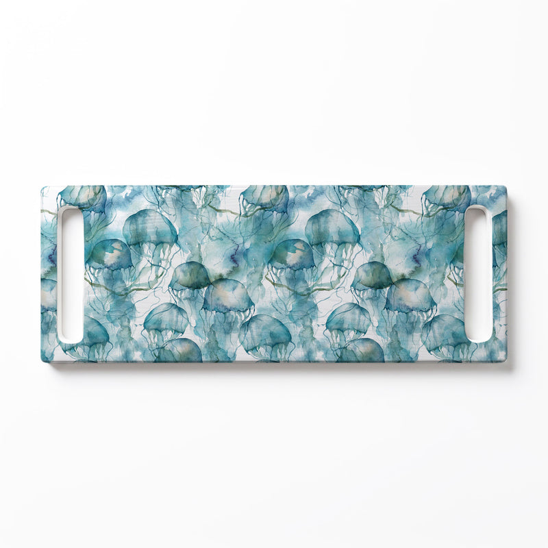 BLUE OCEAN WATERCOLOUR JELLYFISH DOUBLE HANDLE SERVING BOARD