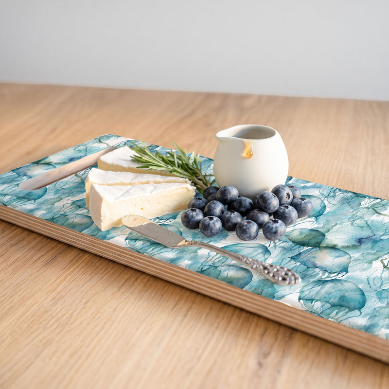 BLUE OCEAN WATERCOLOUR JELLYFISH DOUBLE HANDLE SERVING BOARD